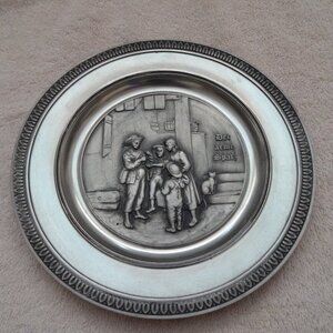 SKS Zinn 95% Pewter Plate The Poor Sparrow Der Arme Spatz German Vintage 8"
